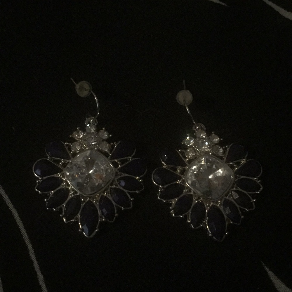 Faux blue “sapphire” & “diamond” earrings for wedding, prom, homecoming